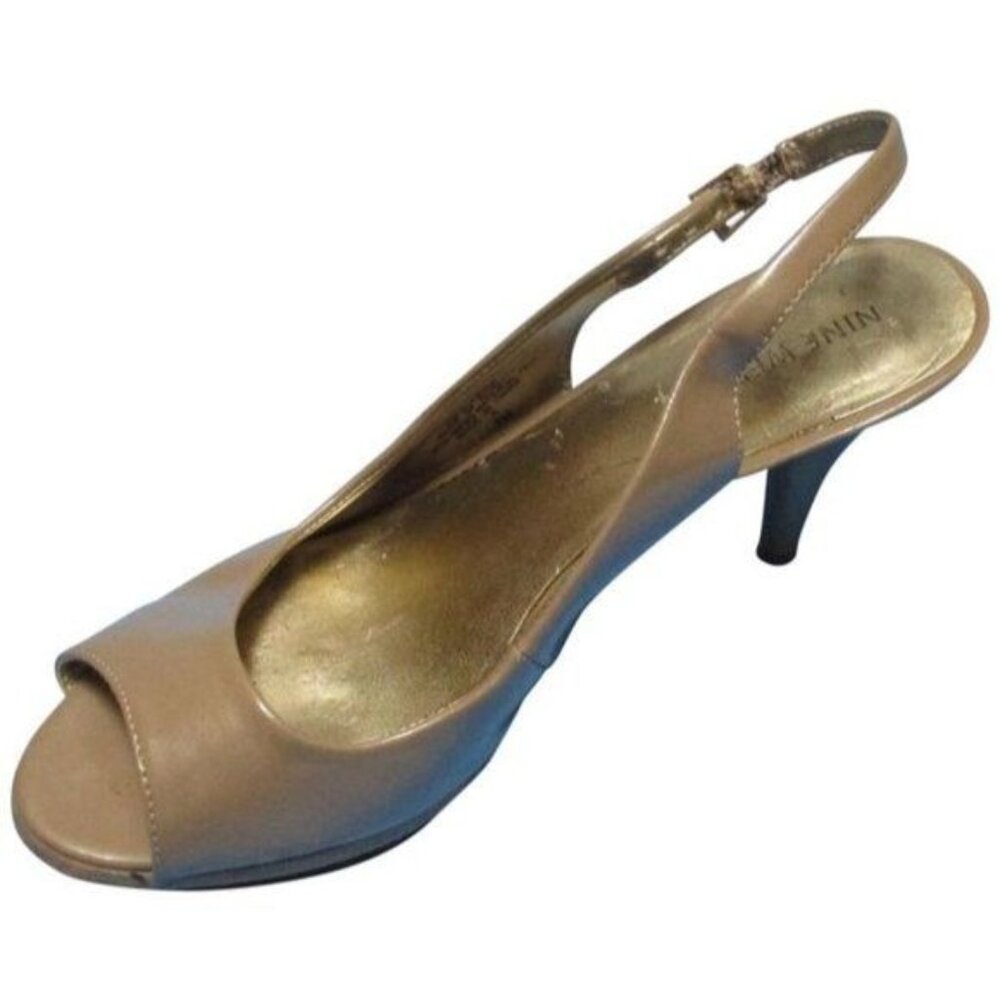 *Nine West Tan Patent SHARINA Peep Toe Slingbacks